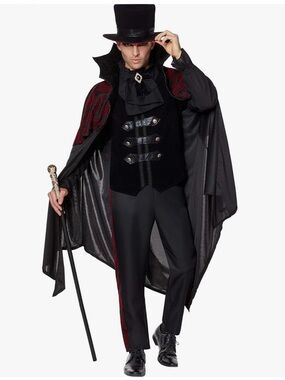 Spirit Signature Vampire Costume Men Large Dracula Cape Hat Cane 5 Piece Set